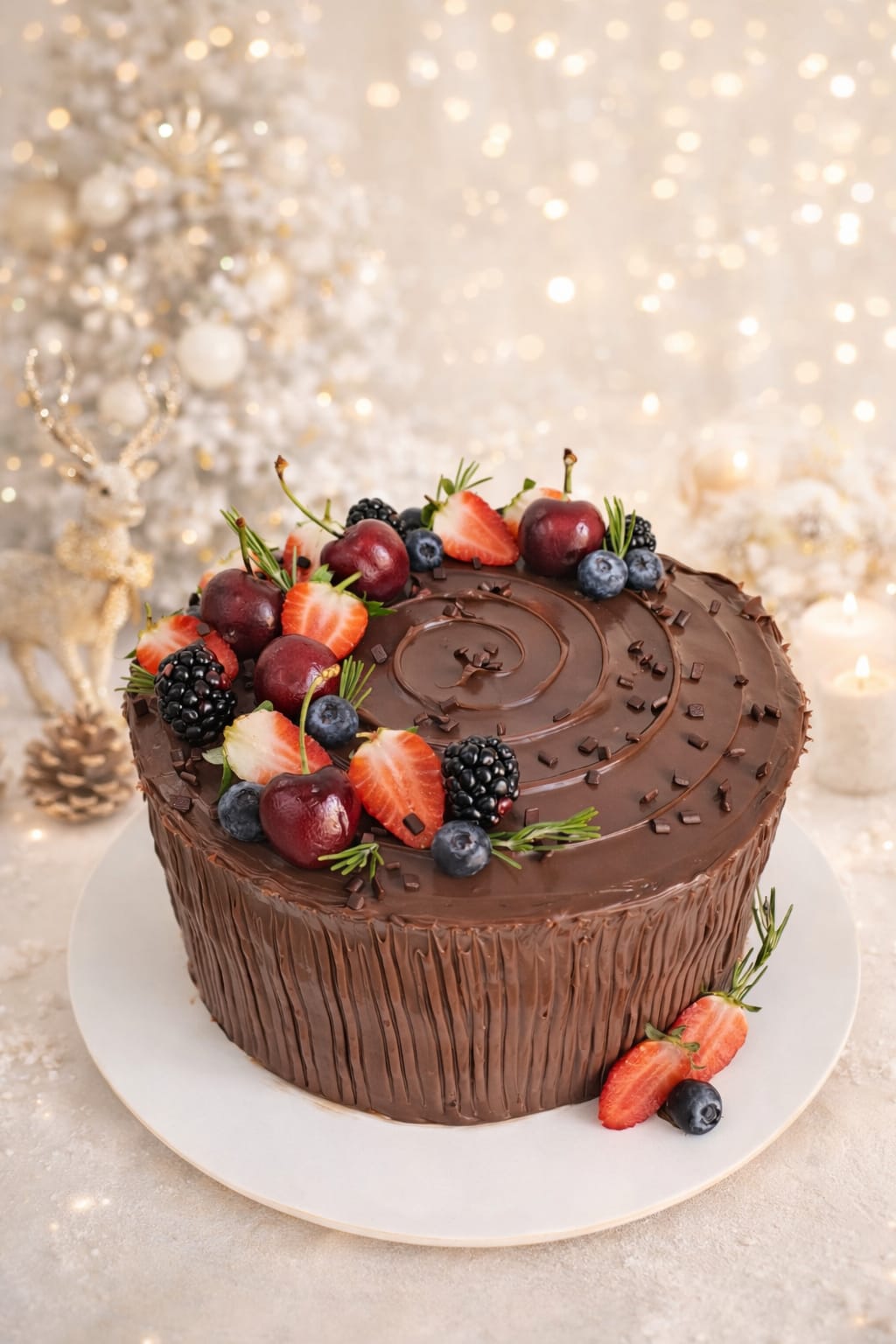 Bolo de chocolate com frutas vermelhas